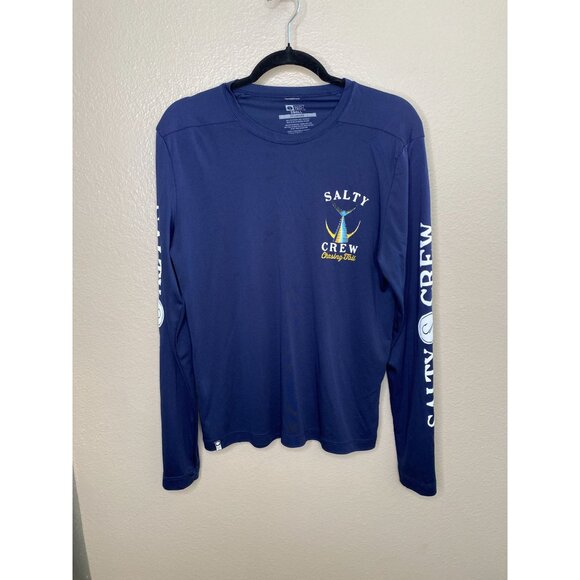 Salty‎ Crew Mens Chasing Tail Long-Sleeve Shirt S Navy Polyester Fishing - Picture 1 of 5